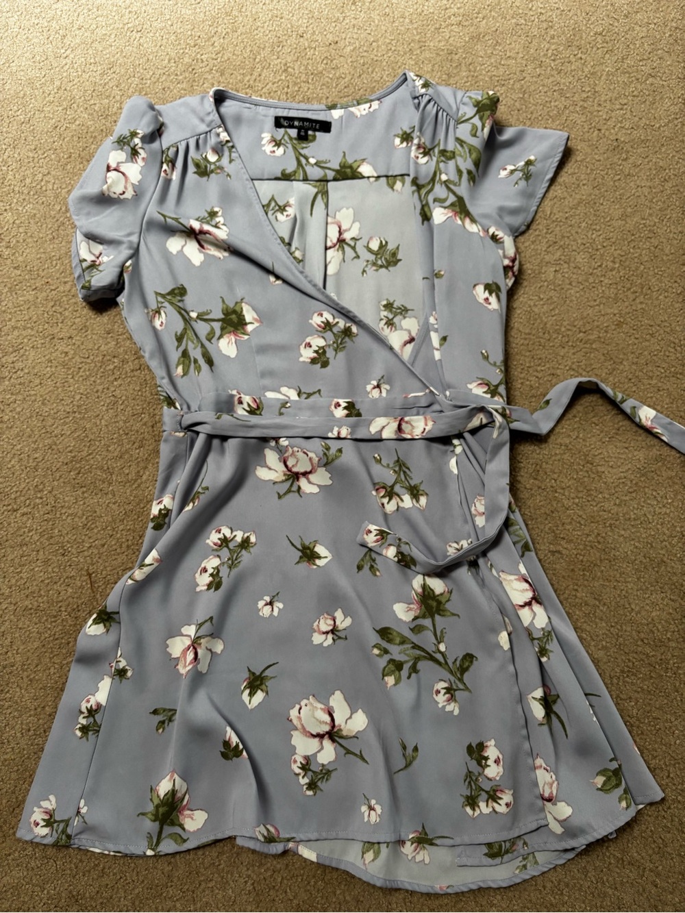 Dynamite Dusty Blue Floral Wrap Dress